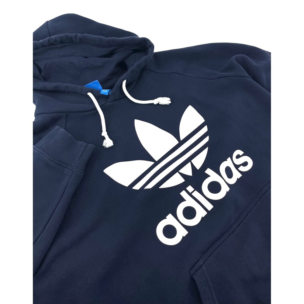 Adidas Originals Mens Trefoil Hoodie Navy Blue Retro Graphic Pullover XL